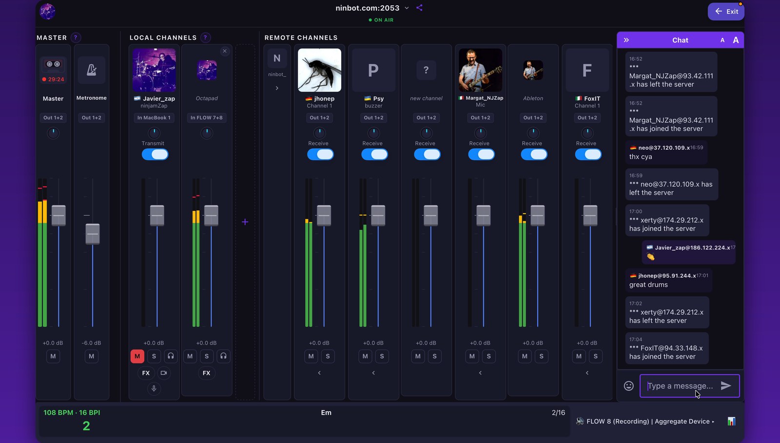 The session on Mac &mdash; master, your channels, everyone else's, and chat