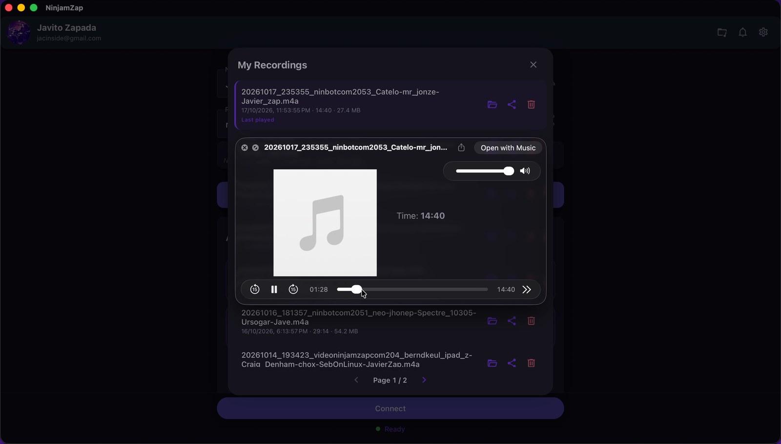 My Recordings on Mac with Show in Finder