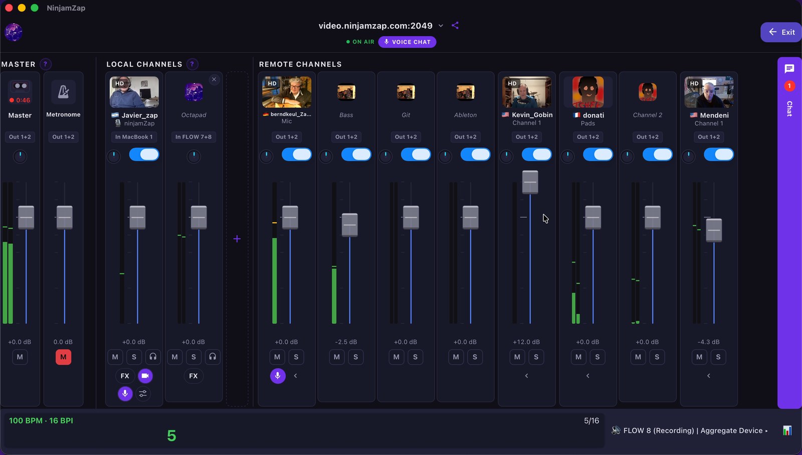 Video tiles above the mixer on Mac
