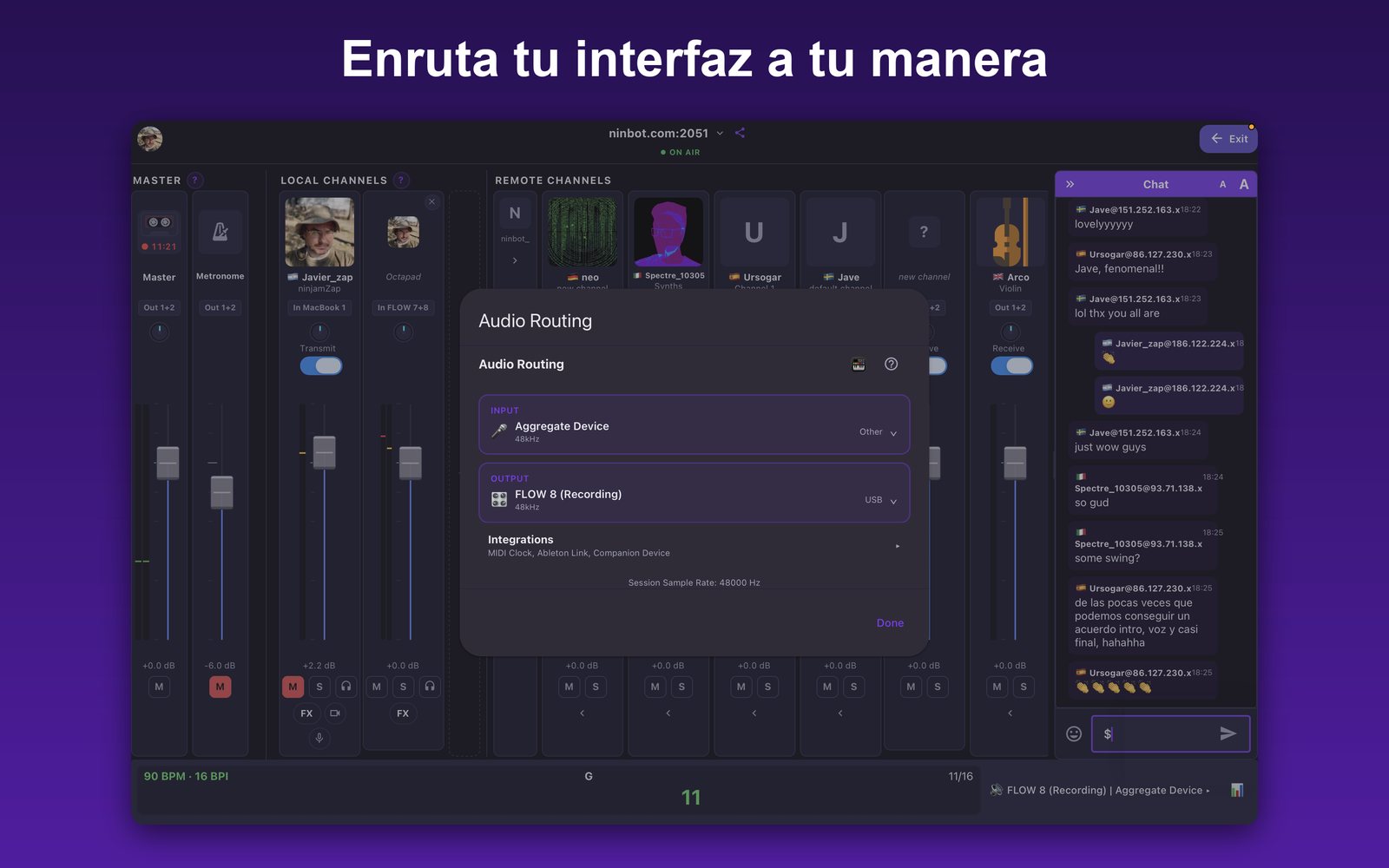 Enrutamiento de audio con una interfaz multicanal en Mac