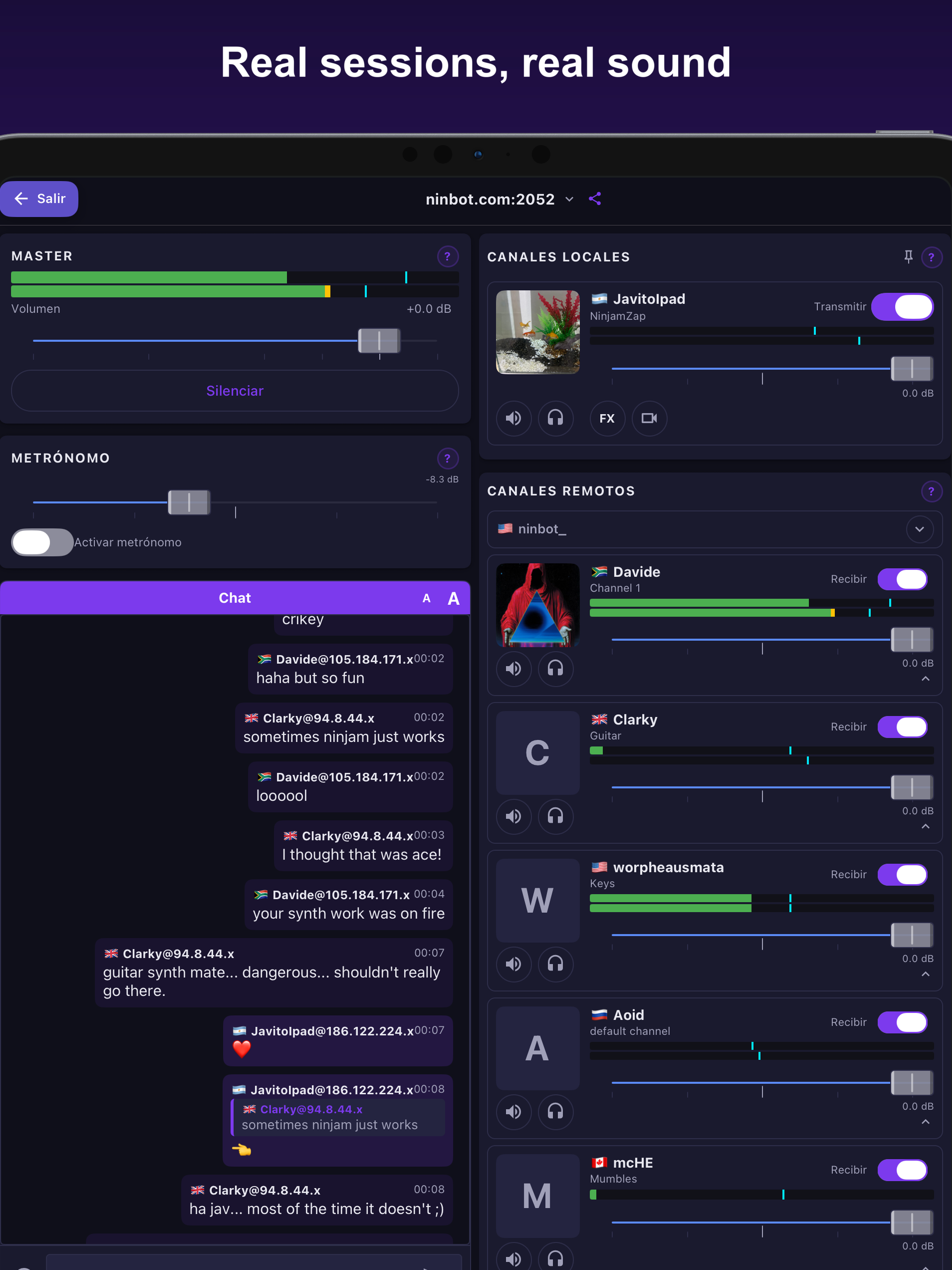 NinjamZap session on iPad